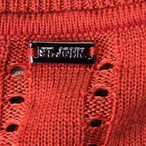 St John Cardigan Sweater Womens XL Red Wool Blend Mixed Knit Designer Luxury - Picture 6 of 11